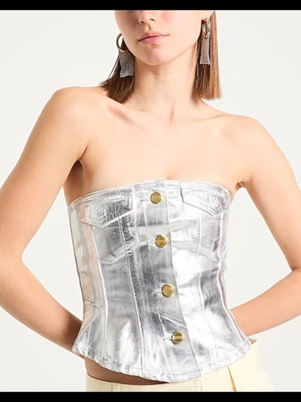 GANNI Metallic denim bandeau top